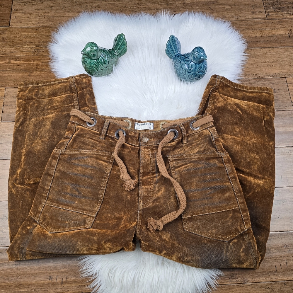 Free People We The Free Flocked Moxie Barrel Jeans Rust Size 29 - Picture 15 of 16